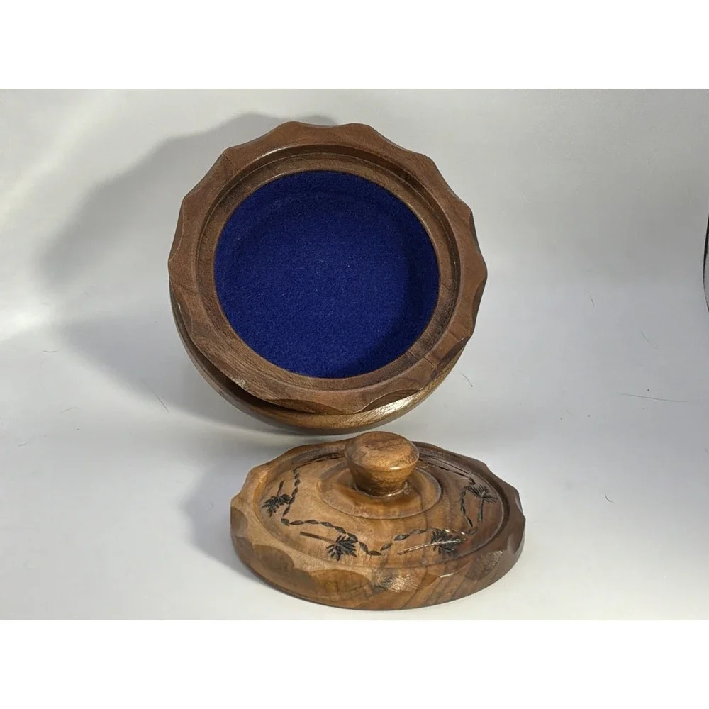 Wooden Round‎ Hand Carved Trinket Box